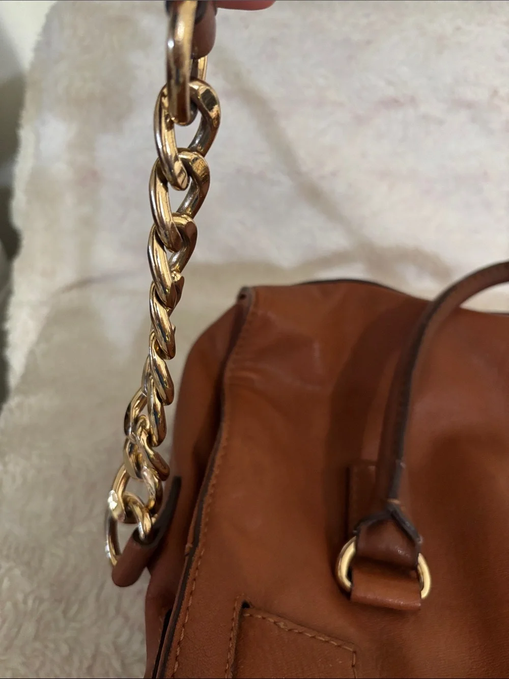 Michael Kors Cognac Leather Satchel with Gold Hardware